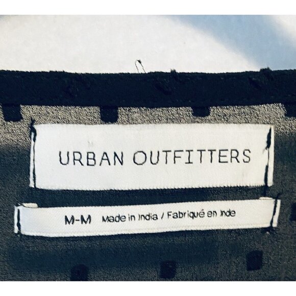 Urban Outfitters Top Womens Medium Clip Dot Babydoll V Neck Sheer Black Boho - Picture 7 of 10